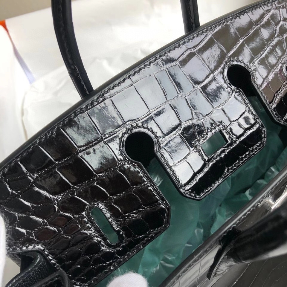 Hermès(爱马仕)Birkin 25cm Crocodile shiny 亮面鳄鱼 ck89 黑色 银扣 顶级手缝 现货-拉尔森鳄鱼皮具定制 - 爱马仕包包官网 Hermès(爱马仕)Birkin 25cm Crocodile shiny 亮面鳄鱼 ck89 黑色 银扣 顶级手缝 现货