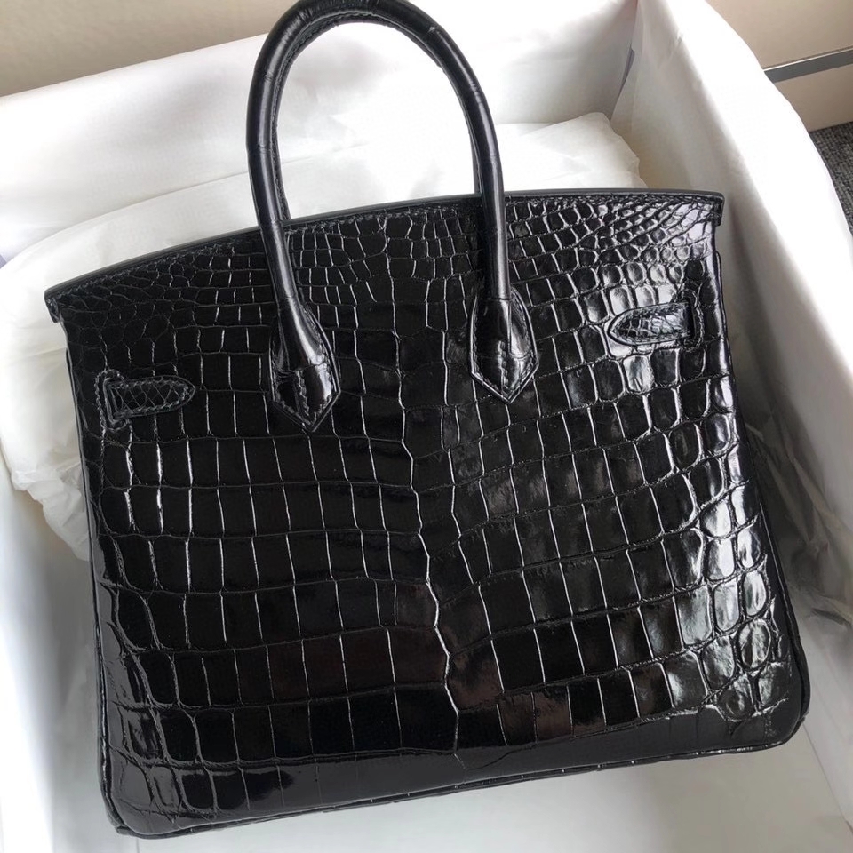 Hermès（爱马仕）Birkin 25cm Crocodile shiny 亮面鳄鱼 ck89 黑色 银扣 顶级手缝 现货