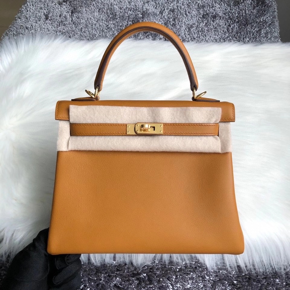 Hermès（爱马仕）Kelly 25cm Swift 芝麻色 芝麻黄 Sesame  金扣 顶级手缝