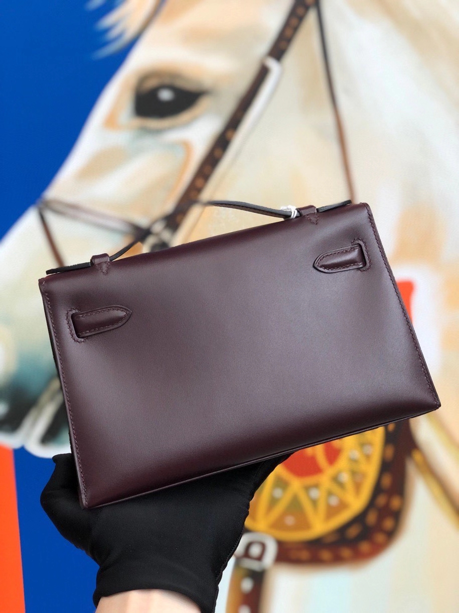 Hermès（爱马仕）Mini Kelly pochette 22cm Boxcalf ck57 波尔多酒红 Bordeaux 金扣 顶级手缝 现货