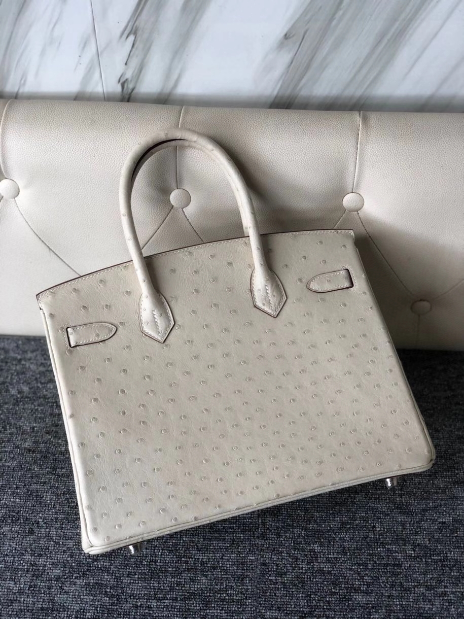 Hermès(爱马仕)Birkin 30cm Ostrich kk 鸵鸟 3C 羊毛白 银扣 顶级手缝 现货-拉尔森鳄鱼皮具定制 - 爱马仕包包官网 Hermès(爱马仕)Birkin 30cm Ostrich kk 鸵鸟 3C 羊毛白 银扣 顶级手缝 现货
