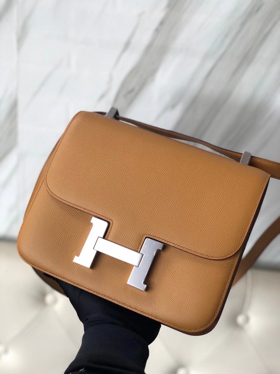 Hermès（爱马仕）Constance 24cm Epsom 原厂掌纹皮  2S芝麻色 Sesame 银扣 顶级手缝