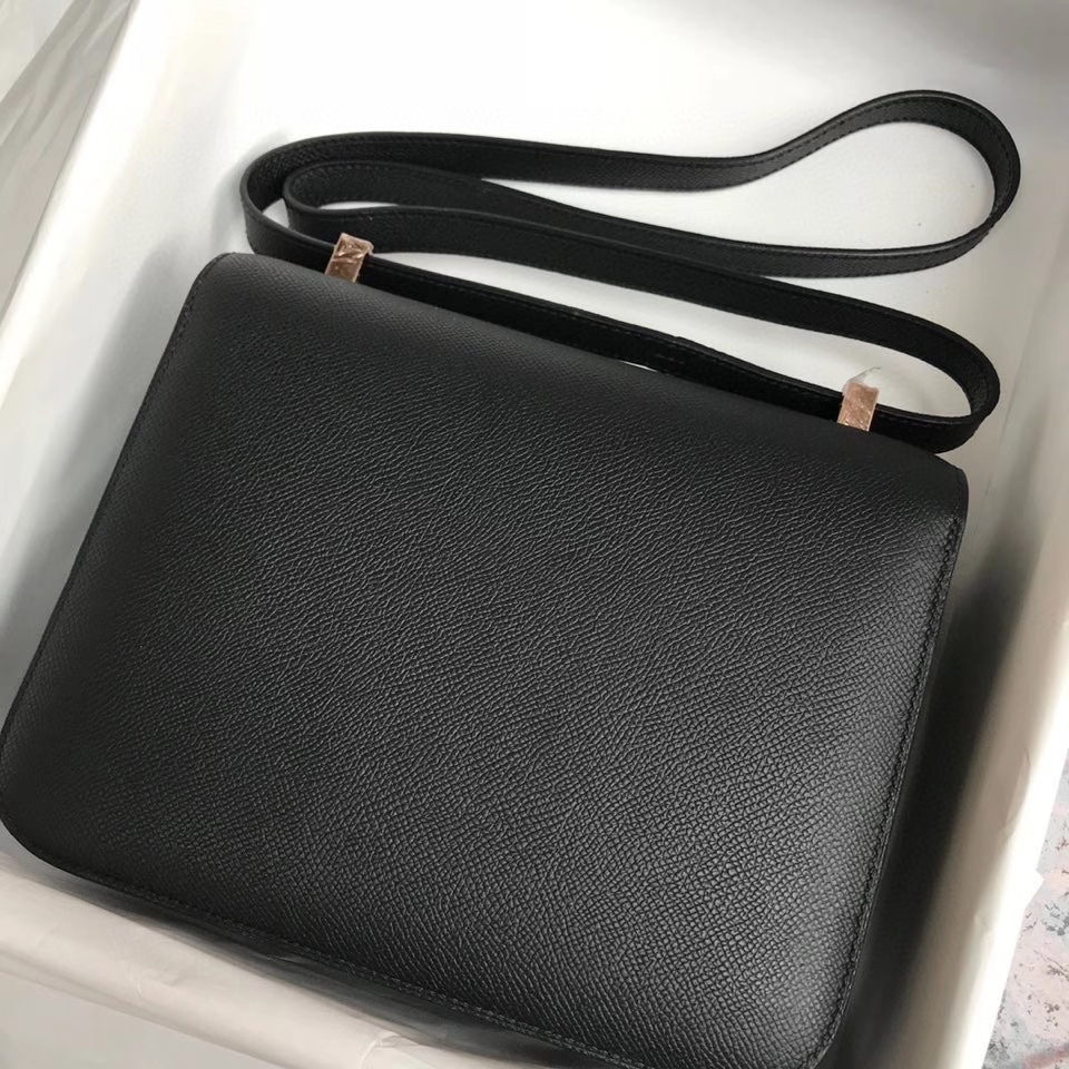 Hermès(爱马仕)Constance 24cm Epsom 原厂掌纹皮 ck89黑色 Noir 玫瑰金扣 Rose gold 顶级手缝 现货-拉尔森鳄鱼皮具定制 - 爱马仕包包官网 Hermès(爱马仕)Constance 24cm Epsom 原厂掌纹皮 ck89黑色 Noir 玫瑰金扣 Rose gold 顶级手缝 现货