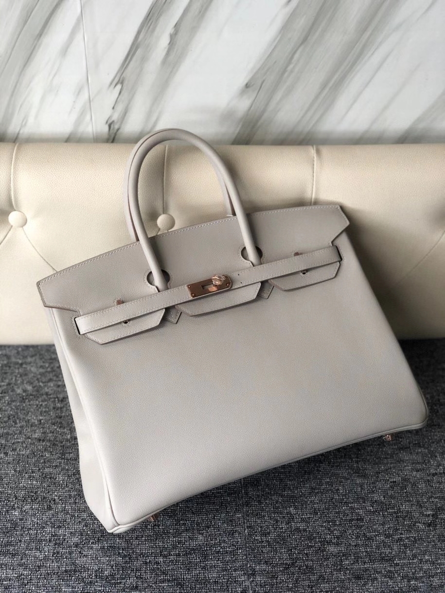 Hermès（爱马仕）Birkin 35cm Evecolor  ck80 珍珠灰 玫瑰金扣 rose gold 顶级手缝 现货