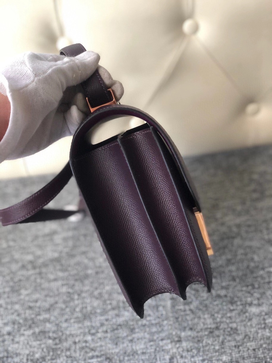 Hermès（爱马仕）Constance 24cm Epsom 原厂掌纹皮 葡萄紫内拼海葵紫 玫瑰金 Rose gold 顶级手缝 定制