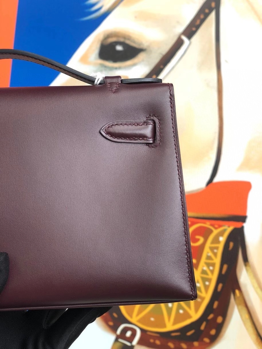 Hermès（爱马仕）Mini Kelly pochette 22cm Boxcalf ck57 波尔多酒红 Bordeaux 金扣 顶级手缝 现货