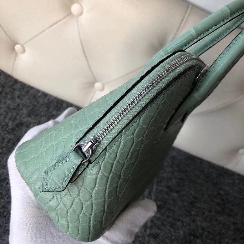 Hermès（爱马仕）Mini bolide alligator matt 雾面鳄鱼 6U 薄荷绿 银扣 顶级手缝 现货