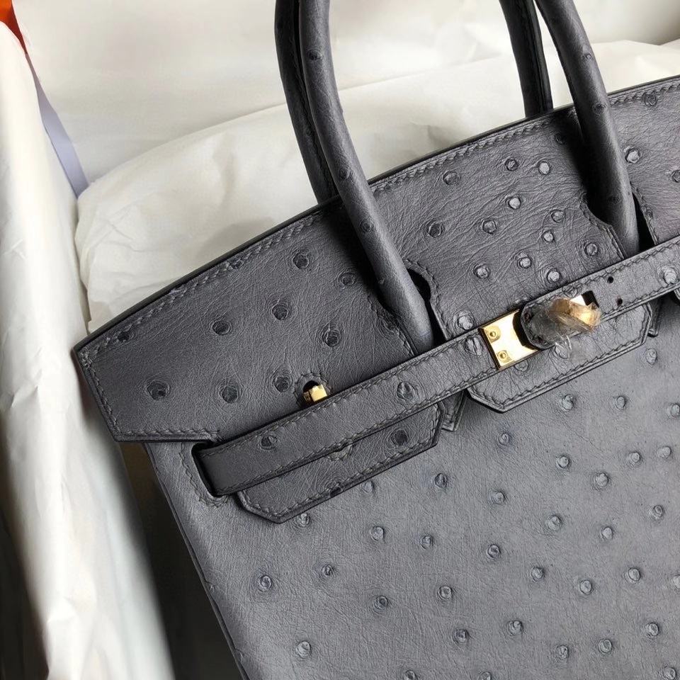 Hermès（爱马仕）Birkin 25cm Ostrich kk 鸵鸟 玛瑙灰 金扣 顶级手缝 现货