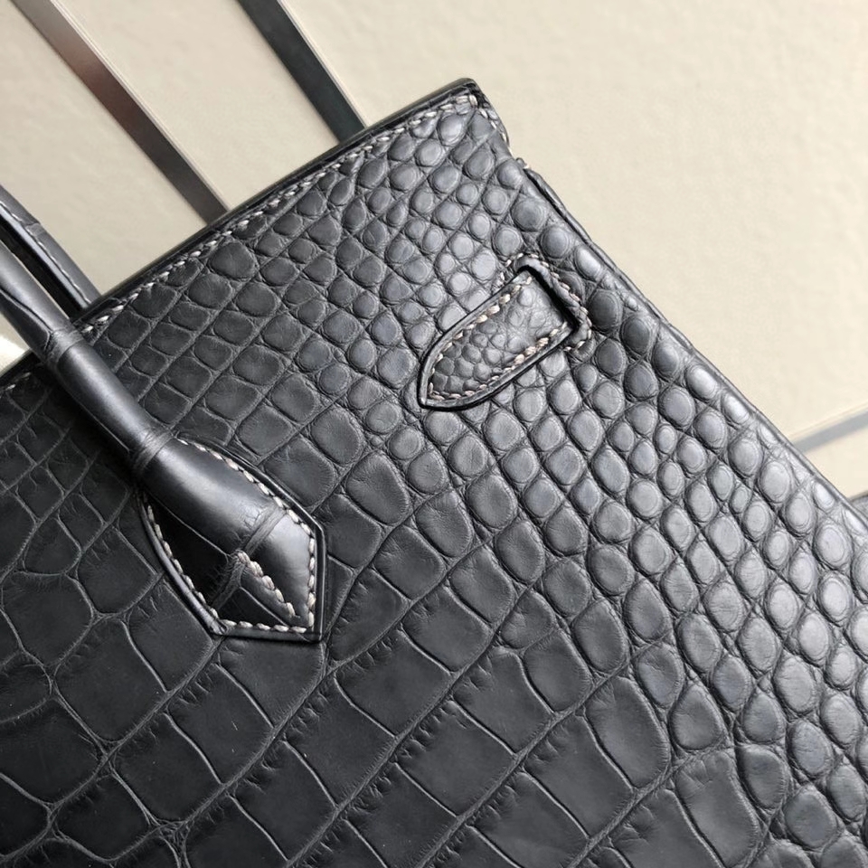 Hermès（爱马仕）Birkin 25cm Alligator matt 雾面鳄鱼  ck88 石墨灰 graphite 银扣 顶级手缝  现货