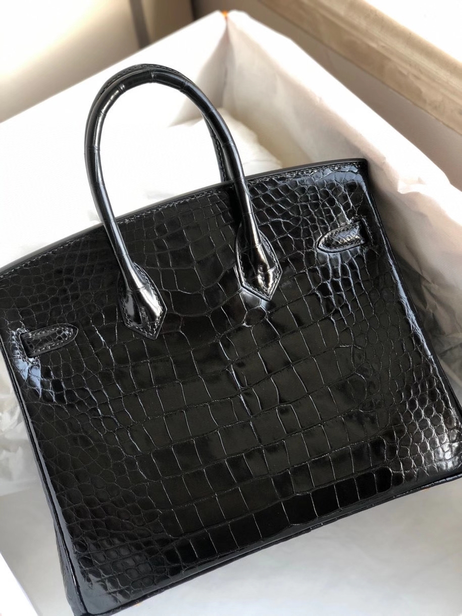 Hermès（爱马仕）Birkin 25cm Alligator shiny 亮面鳄鱼ck89 黑色 Noir 金扣 顶级手缝 现货