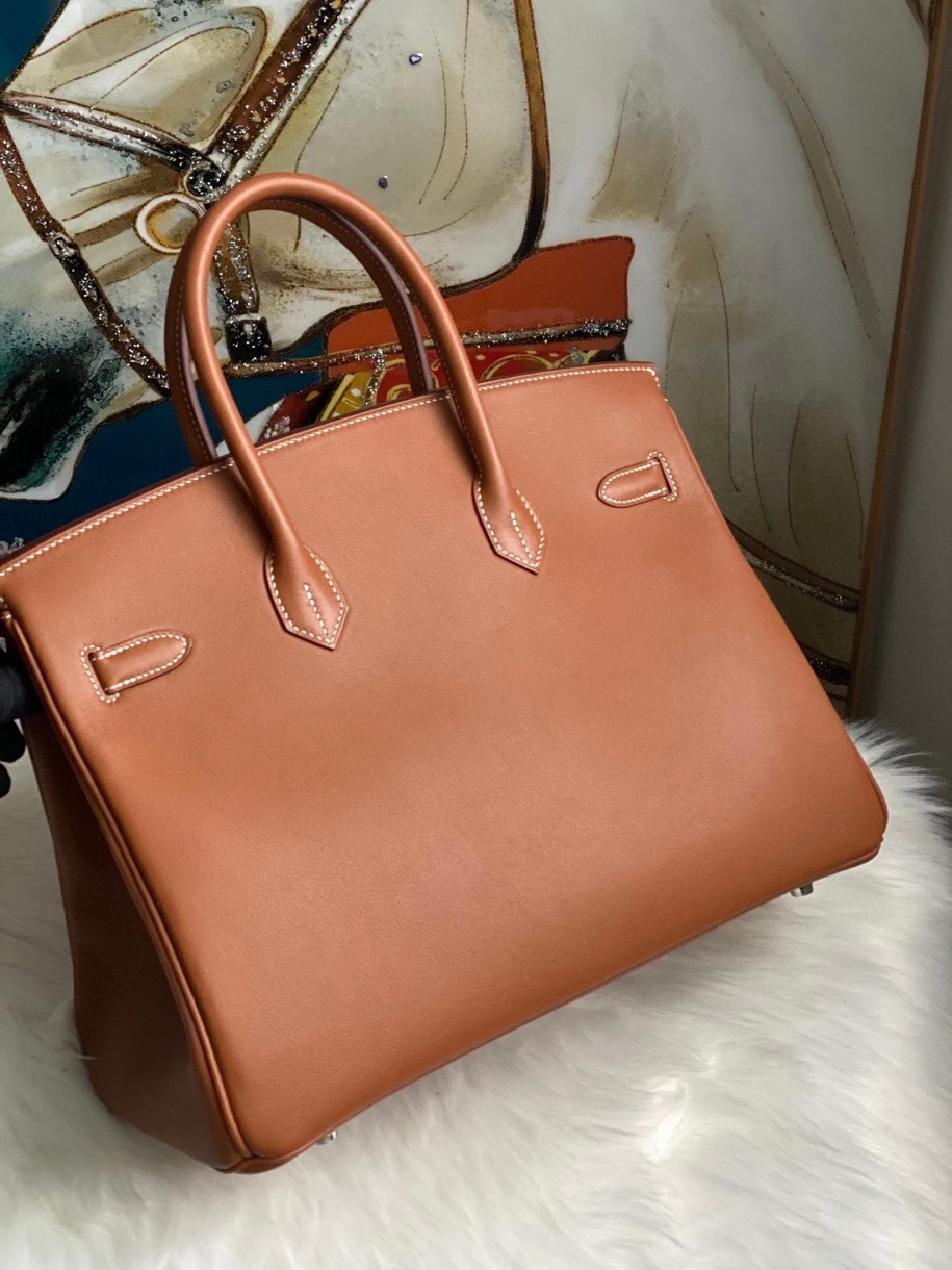 Hermès(爱马仕)Birkin 35cm Swift ck37 金棕色 Gold 银扣 顶级手缝-拉尔森鳄鱼皮具定制 - 爱马仕包包官网 Hermès(爱马仕)Birkin 35cm Swift ck37 金棕色 Gold 银扣 顶级手缝