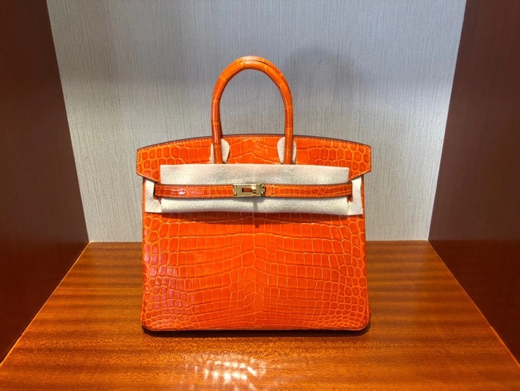 Hermès（爱马仕）Birkin 25cm Crocodile shiny 亮面鳄鱼 93 橙色 Orange 金扣 顶级手缝 现货