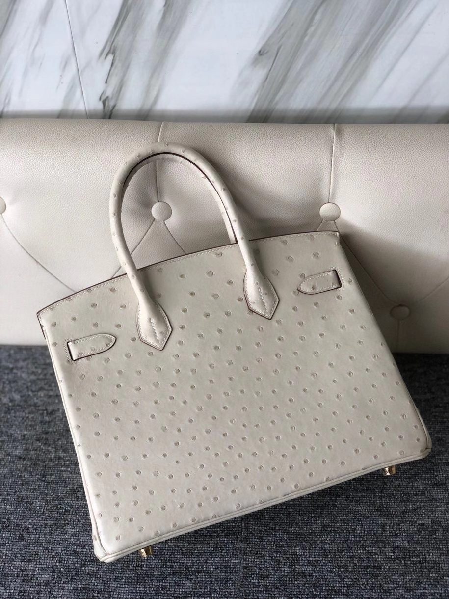 Hermès(爱马仕)Birkin 30cm Ostrich kk 鸵鸟 3C 羊毛白 金扣 顶级手缝 现货-拉尔森鳄鱼皮具定制 - 爱马仕包包官网 Hermès(爱马仕)Birkin 30cm Ostrich kk 鸵鸟 3C 羊毛白 金扣 顶级手缝 现货