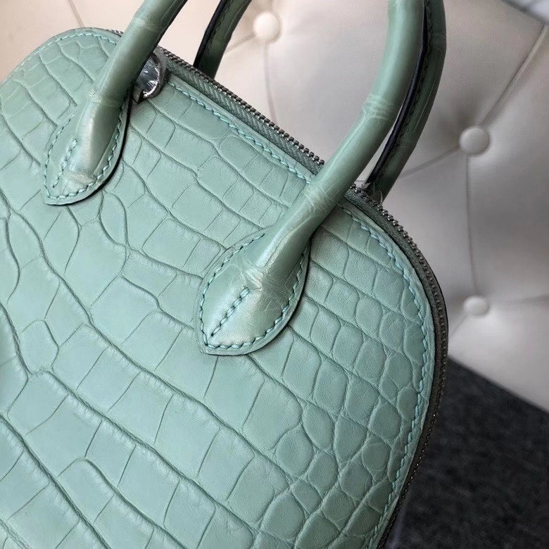 Hermès（爱马仕）Mini bolide alligator matt 雾面鳄鱼 6U 薄荷绿 银扣 顶级手缝 现货