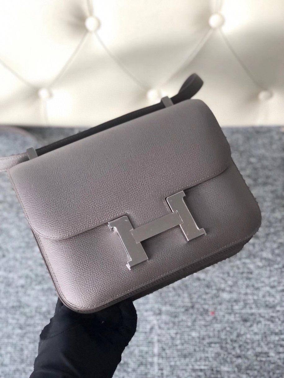 Hermès（爱马仕）Constance 24cm Epsom 原厂掌纹皮 8F 锡器灰 Etain 银扣 顶级手缝 现货