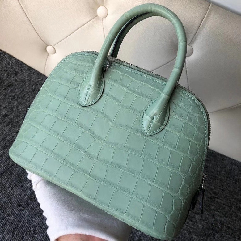 Hermès（爱马仕）Mini bolide alligator matt 雾面鳄鱼 6U 薄荷绿 银扣 顶级手缝 现货