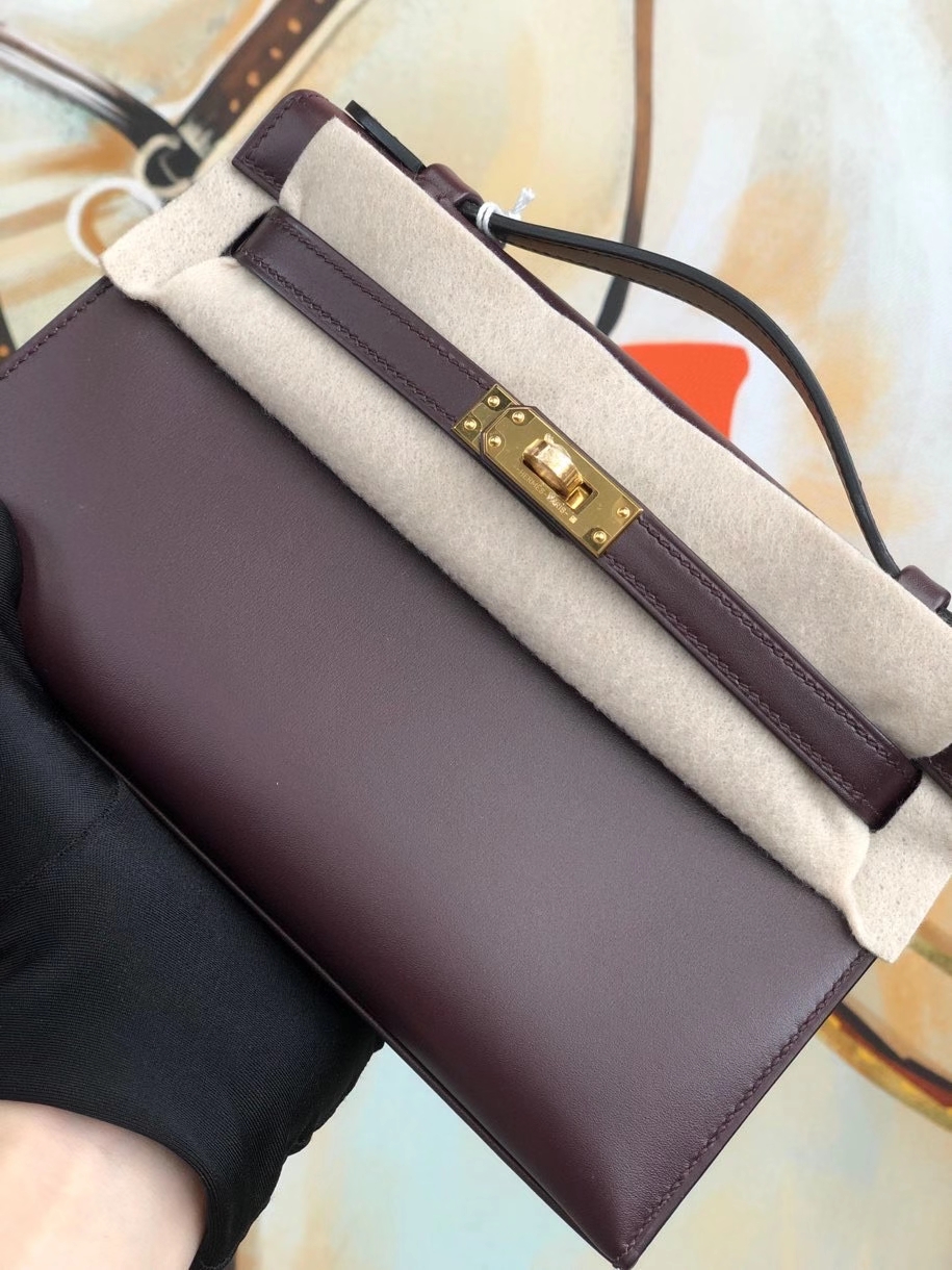 Hermès（爱马仕）Mini Kelly pochette 22cm Boxcalf ck57 波尔多酒红 Bordeaux 金扣 顶级手缝 现货