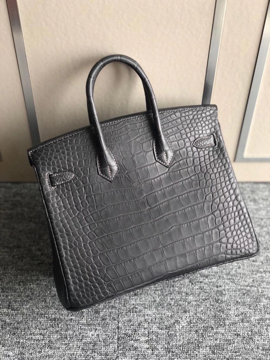 Hermès（爱马仕）Birkin 25cm Alligator matt 雾面鳄鱼  ck88 石墨灰 graphite 银扣 顶级手缝  现货