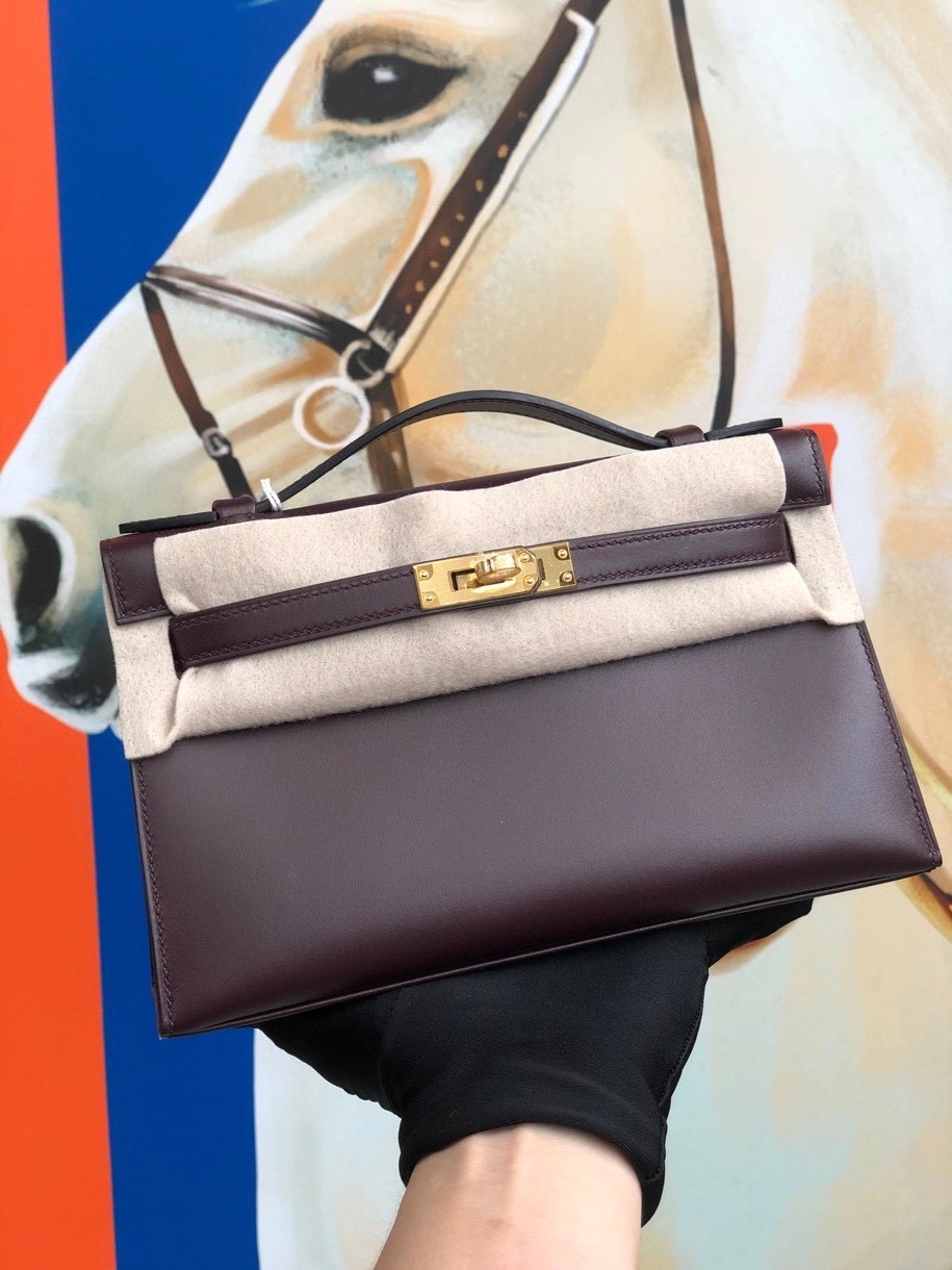 Hermès（爱马仕）Mini Kelly pochette 22cm Boxcalf ck57 波尔多酒红 Bordeaux 金扣 顶级手缝 现货