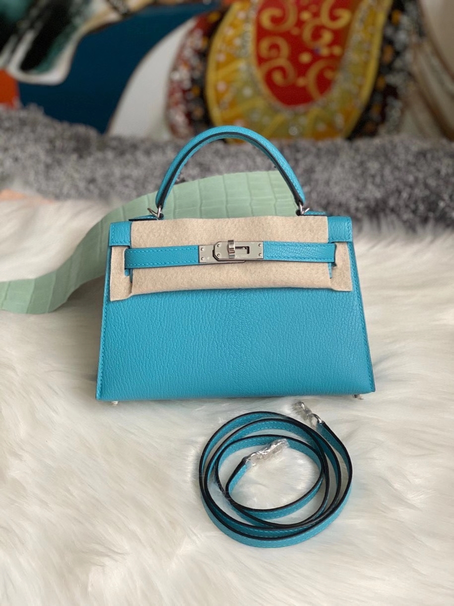 Hermès（爱马仕）Minikelly ll chevre 山羊皮 北方蓝 银扣