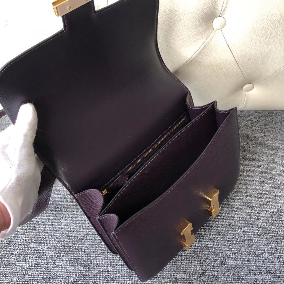 Hermès（爱马仕）Constance 24cm Epsom 原厂掌纹皮 葡萄紫 金扣 顶级手缝 定制
