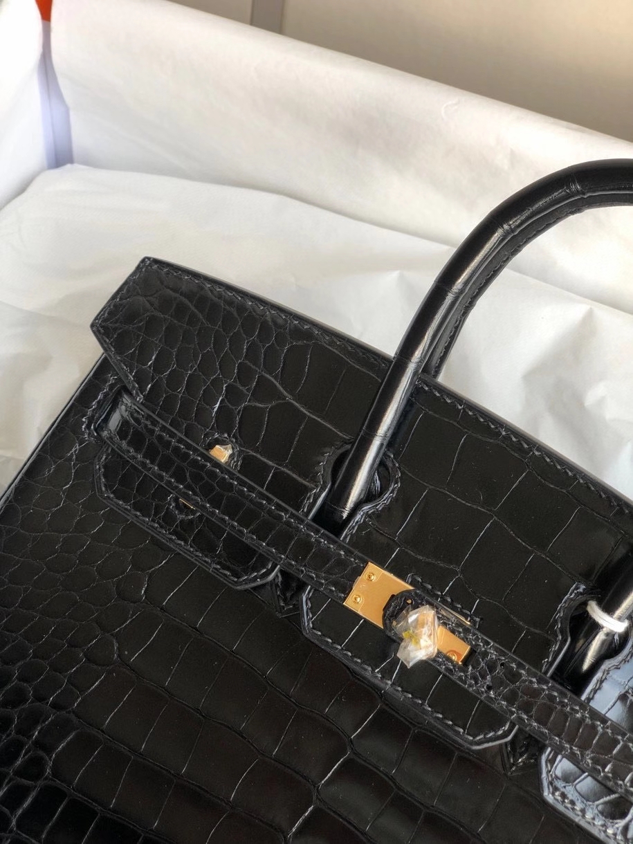Hermès（爱马仕）Birkin 25cm Alligator shiny 亮面鳄鱼ck89 黑色 Noir 金扣 顶级手缝 现货