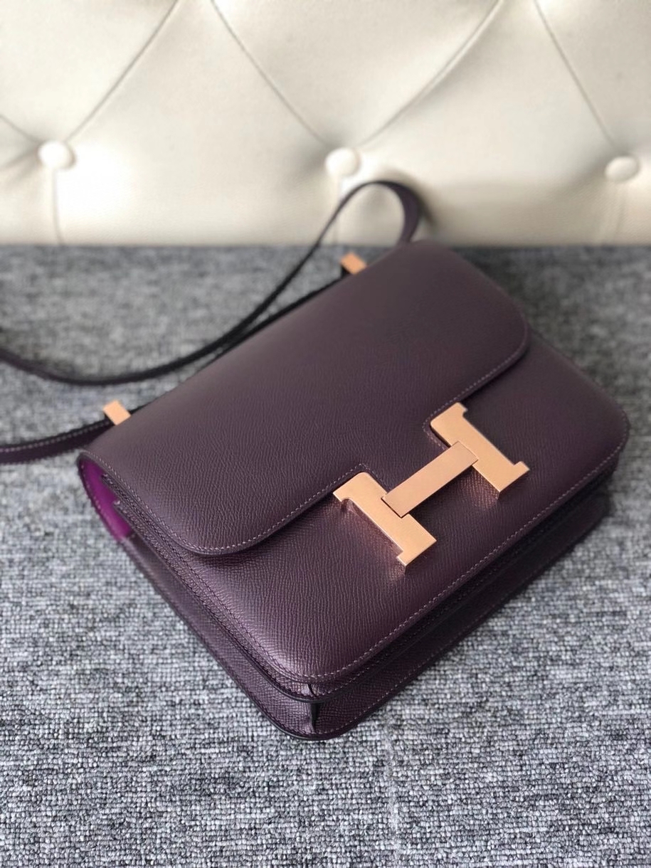 Hermès(爱马仕)Constance 24cm Epsom 原厂掌纹皮 葡萄紫内拼海葵紫 玫瑰金 Rose gold 顶级手缝 定制-拉尔森鳄鱼皮具定制 - 爱马仕包包官网 Hermès(爱马仕)Constance 24cm Epsom 原厂掌纹皮 葡萄紫内拼海葵紫 玫瑰金 Rose gold 顶级手缝 定制