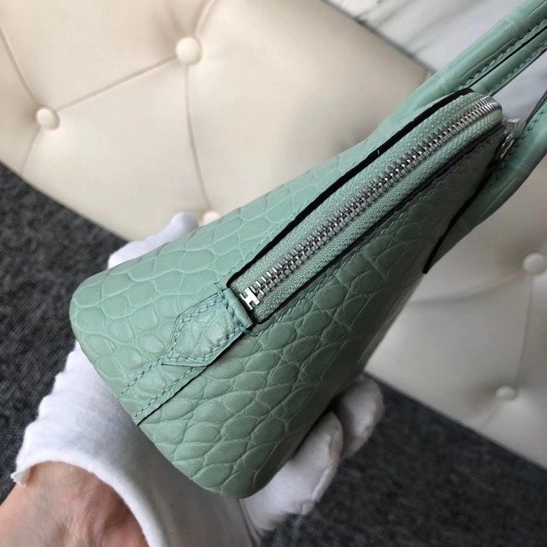Hermès（爱马仕）Mini bolide alligator matt 雾面鳄鱼 6U 薄荷绿 银扣 顶级手缝 现货