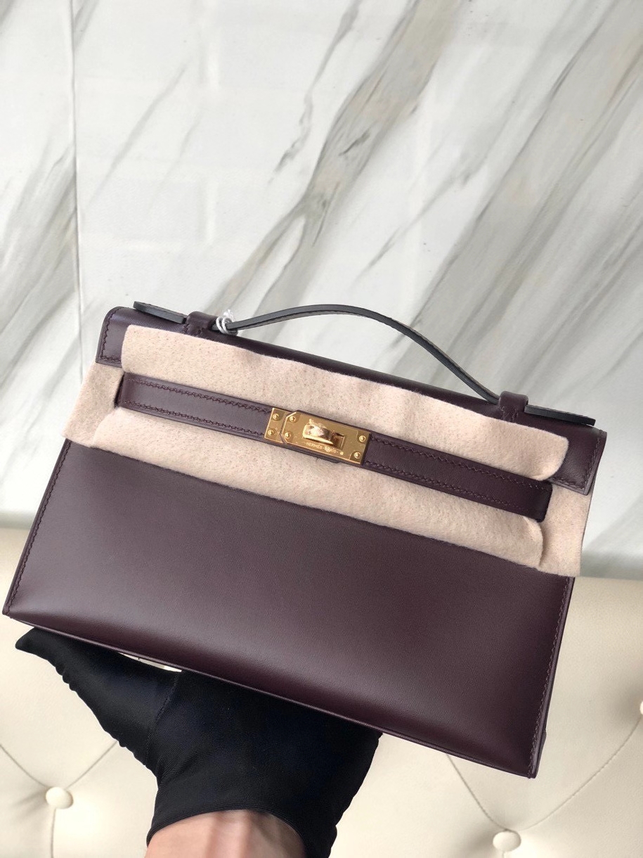 Hermès（爱马仕）Mini Kelly pochette 22cm Boxcalf ck57 波尔多酒红 Bordeaux 金扣 顶级手缝 现货