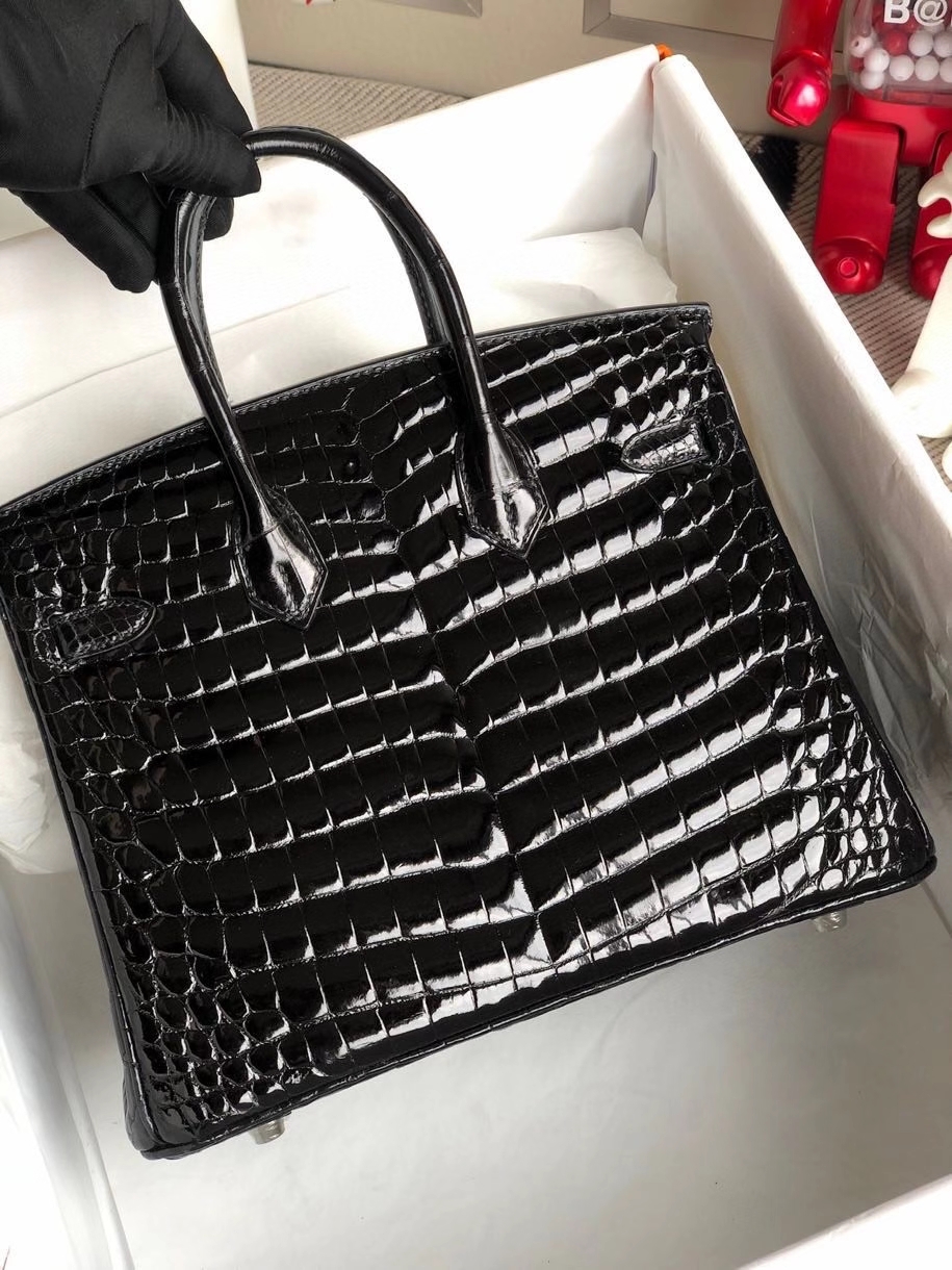 Hermès(爱马仕)Birkin 25cm Crocodile shiny 亮面鳄鱼 ck89 黑色 Noir 银扣 顶级手缝 拱珠皮 现货-拉尔森鳄鱼皮具定制 - 爱马仕包包官网 Hermès(爱马仕)Birkin 25cm Crocodile shiny 亮面鳄鱼 ck89 黑色 Noir 银扣 顶级手缝 拱珠皮 现货