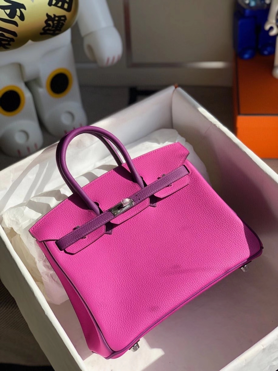 Hermès（爱马仕）Birkin 25cm togo 原厂小牛皮 玉兰粉拼海葵紫 银扣 马蹄印 顶级手缝