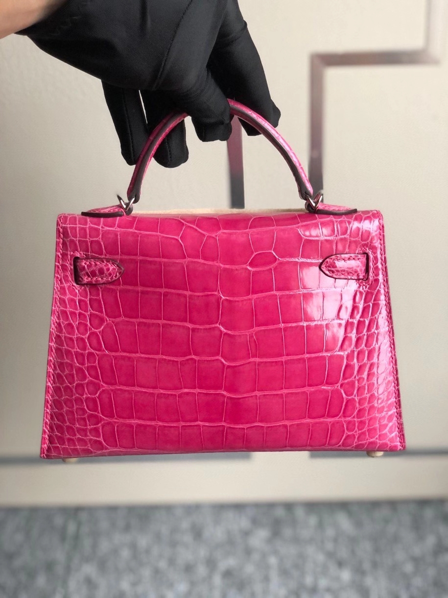 Hermès（爱马仕）Mini kelly ll Alligator shiny 亮面鳄鱼 5J 桃粉 银扣 顶级手缝 现货