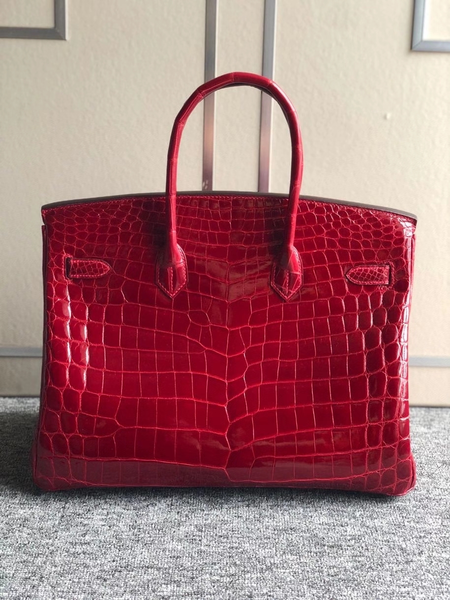 Hermès（爱马仕）Birkin 35cm Crocodile shiny 亮面鳄鱼 ck55 爱马仕红 Rouge H 金扣 顶级手缝 现货