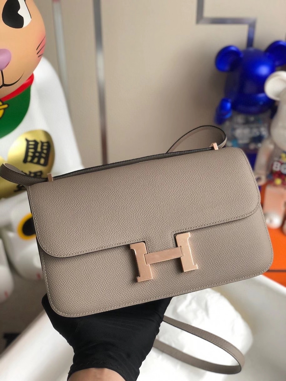 Hermès（爱马仕）Constance elan Epsom 原厂掌纹皮 M8 沥青灰 玫瑰金扣 rose gold 顶级手缝