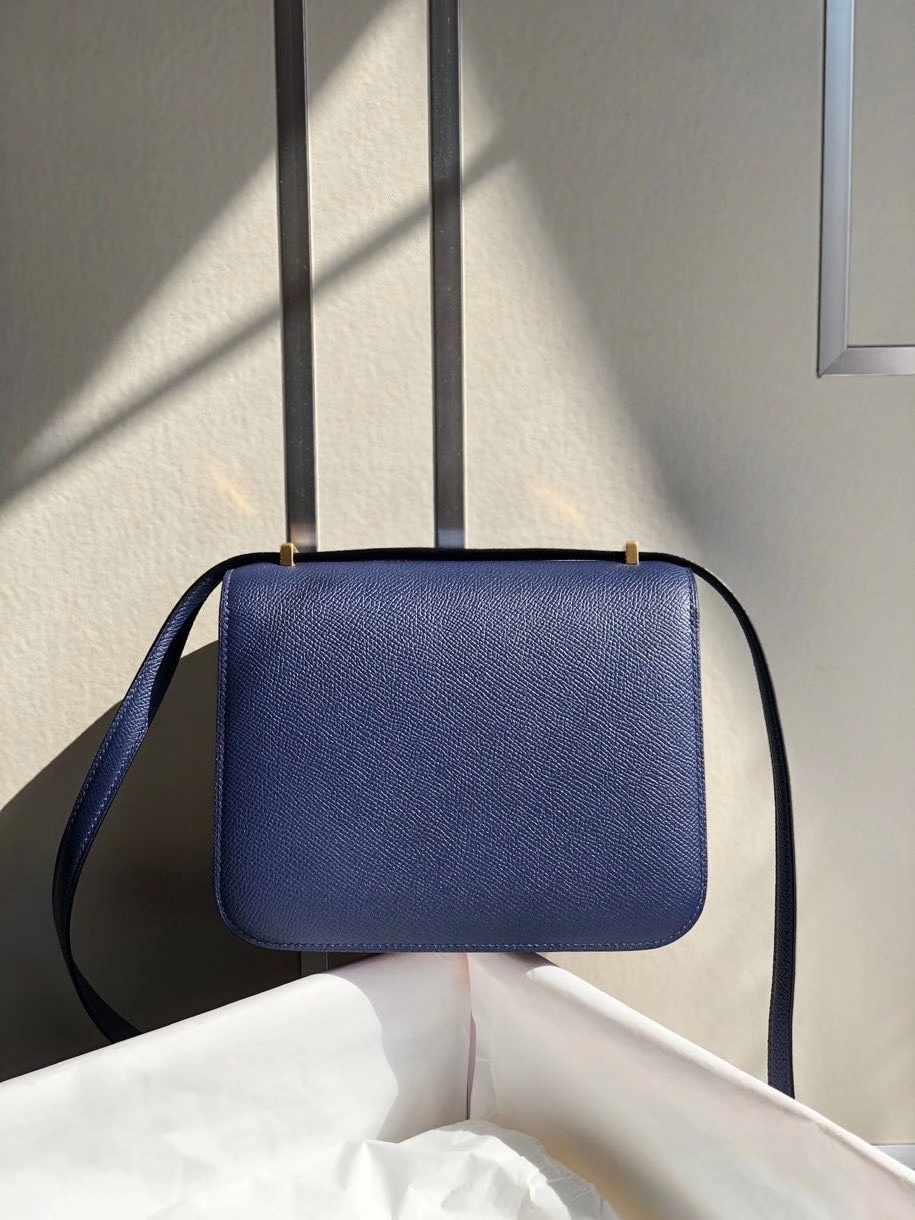 Hermès（爱马仕）Constance 18cm Epsom 原厂掌纹皮 7k 宝石蓝 金扣 顶级手缝 现货