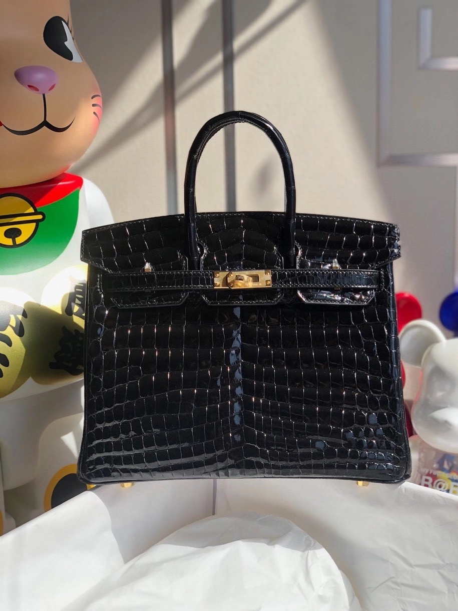 Hermès（爱马仕）Birkin 25cm Crocodile shiny 亮面鳄鱼 ck89 黑色 Noir  金扣 顶级手缝 品相完美 拱珠现货
