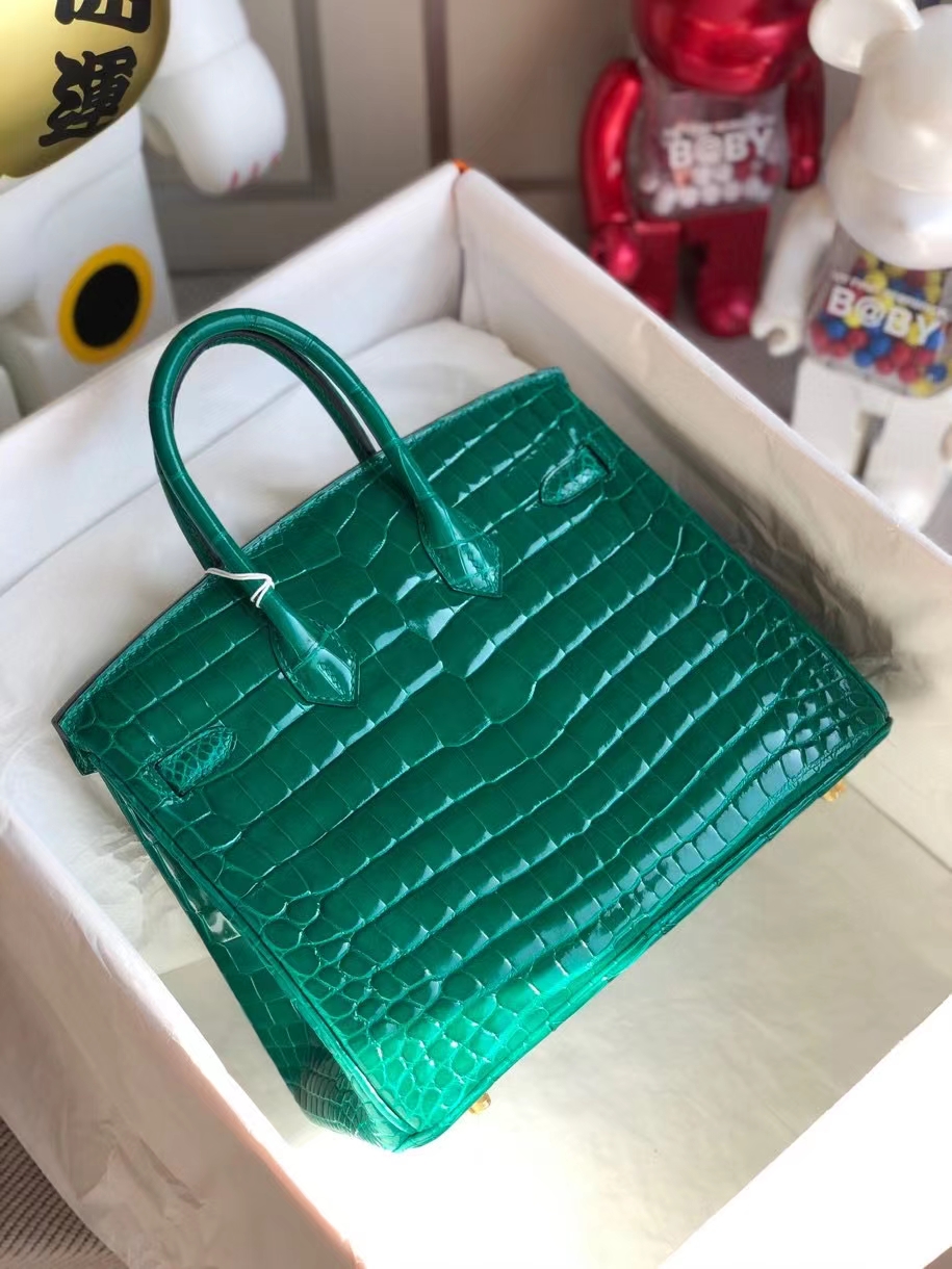 Hermès（爱马仕）Birkin 25cm Crocodile shiny 亮面鳄鱼 6Ｑ翡翠绿 金扣 顶级手缝 品相完美 现货