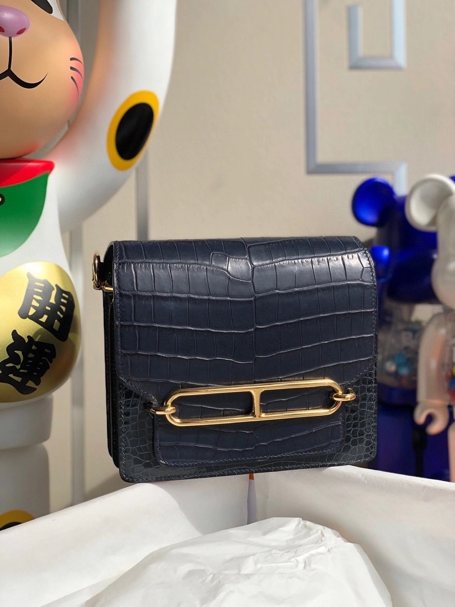 Hermès（爱马仕）Roulis 18cm Alligator  宝石蓝拼马耳他蓝 金扣 顶级手缝 现货