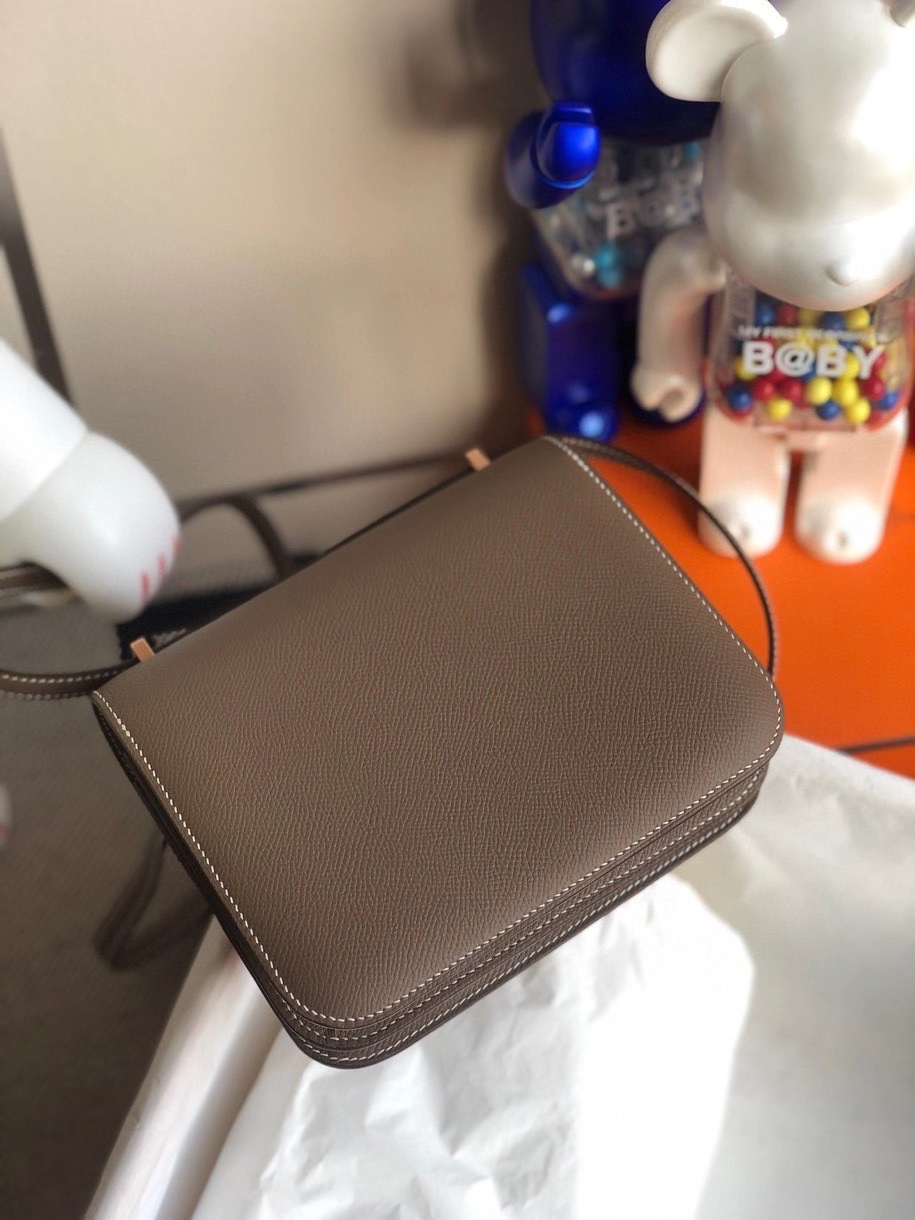 Hermès（爱马仕）Constance 18cm Epsom 原厂掌纹皮 ck18 大象灰 玫瑰金扣 顶级手缝 定制