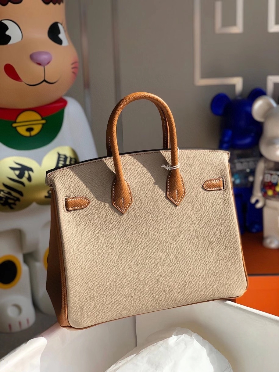 Hermès（爱马仕）Birkin 25cm Epsom 原厂掌纹皮  S2 风衣灰拼 ck37 金棕色 金扣 马蹄印 顶级手缝