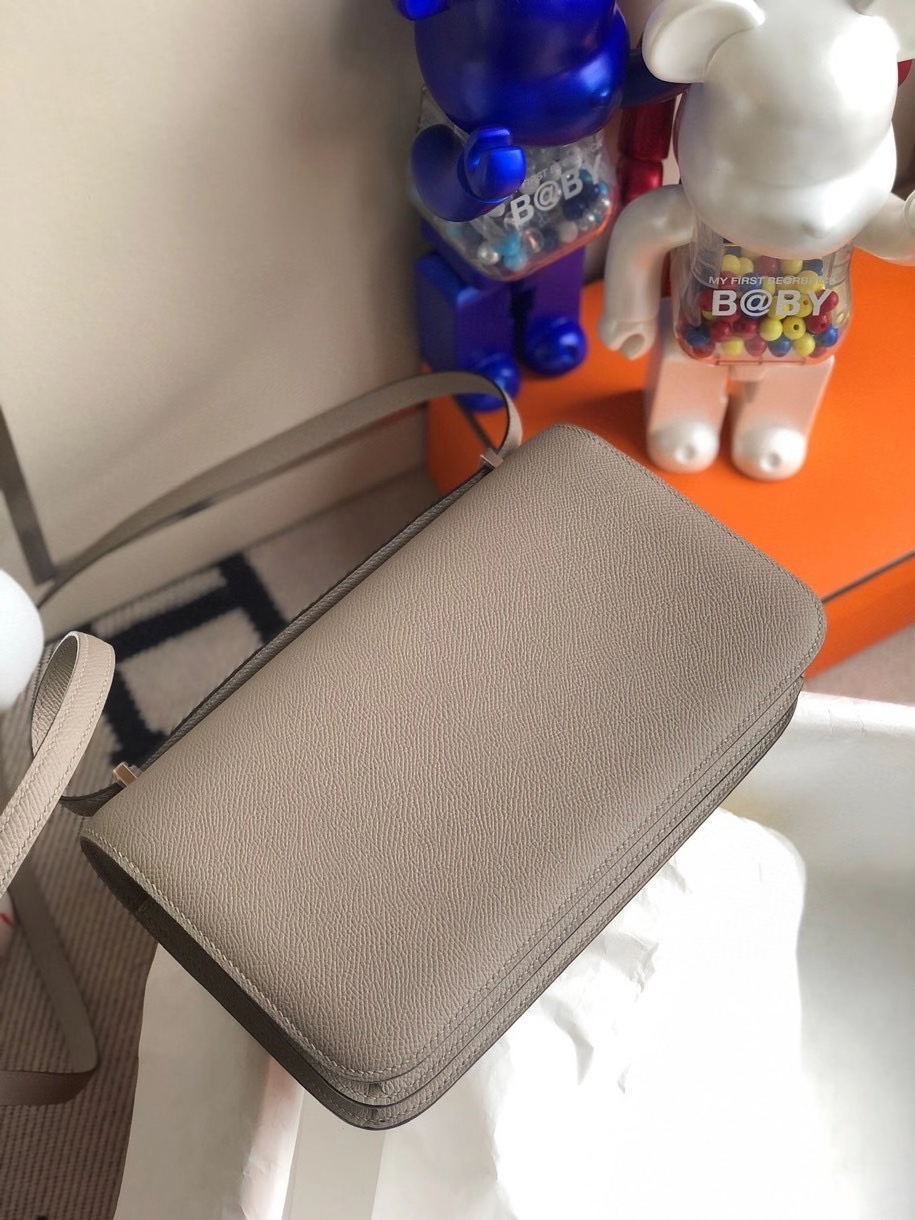 Hermès（爱马仕）Constance elan Epsom 原厂掌纹皮 M8 沥青灰 玫瑰金扣 rose gold 顶级手缝