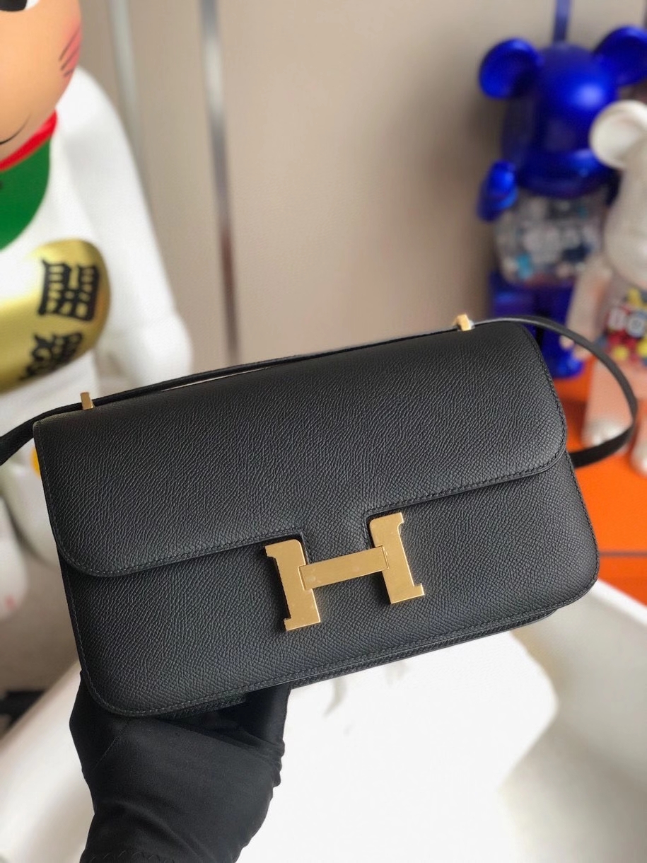 Hermès（爱马仕）Constance elan Epsom 原厂掌纹皮  ck89 黑色 Noir 金扣 顶级手缝