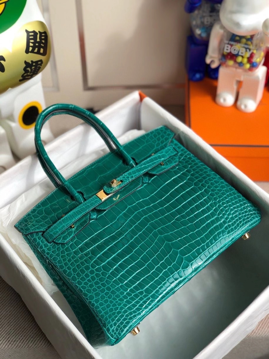 Hermès(爱马仕)Birkin 30cm Porosus shiny 亮面澳洲湾鳄 6Q 翡翠绿 金扣 顶级手缝 品相完美 现货-拉尔森鳄鱼皮具定制 - 爱马仕包包官网 Hermès(爱马仕)Birkin 30cm Porosus shiny 亮面澳洲湾鳄 6Q 翡翠绿 金扣 顶级手缝 品相完美 现货