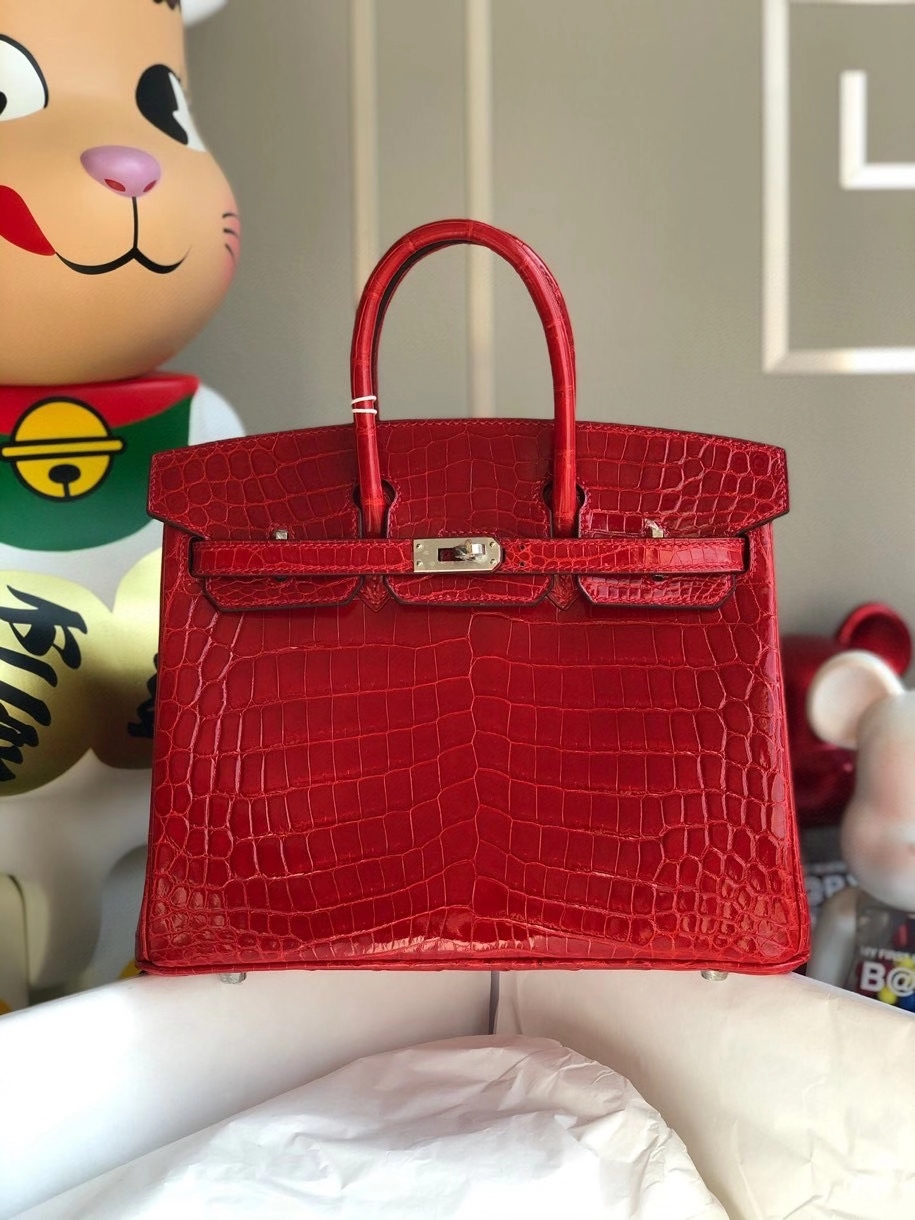 Hermès（爱马仕）Birkin 25cm Crocodile shiny 亮面鳄鱼 ck95 法拉利红 银扣 顶级手缝 现货