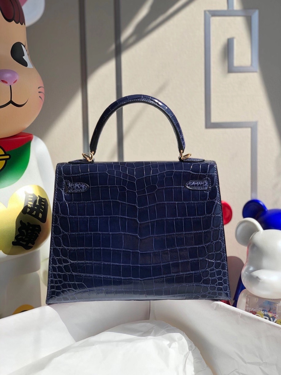 Hermès（爱马仕）Kelly 25cm Crocodile shiny 亮面鳄鱼 7k 宝石蓝 金扣 顶级手缝 现货