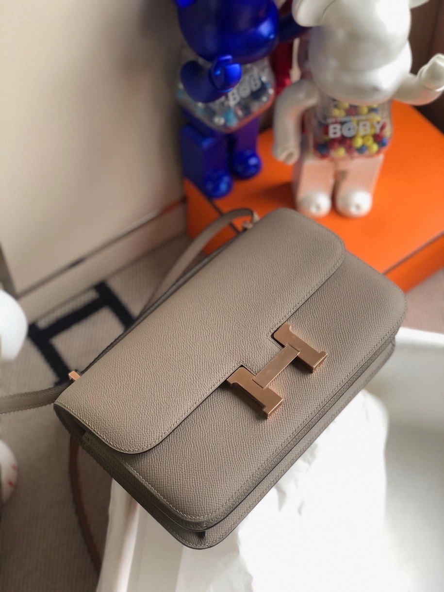Hermès（爱马仕）Constance elan Epsom 原厂掌纹皮 M8 沥青灰 玫瑰金扣 rose gold 顶级手缝