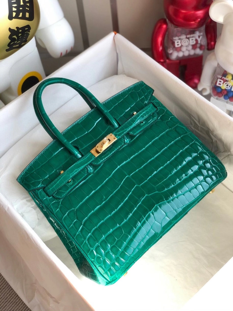 Hermès（爱马仕）Birkin 25cm Crocodile shiny 亮面鳄鱼 6Ｑ翡翠绿 金扣 顶级手缝 品相完美 现货