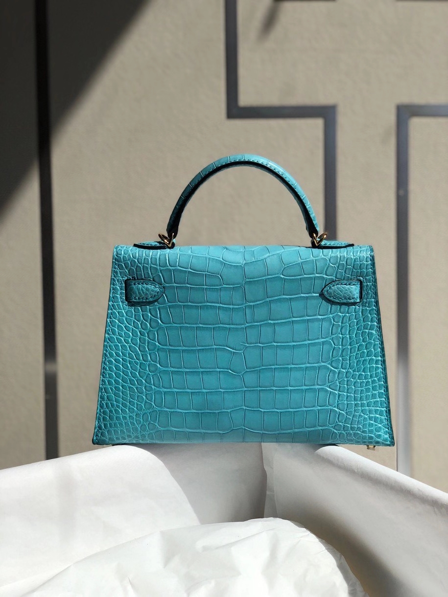 Hermès（爱马仕）Mini kelly ll alligator matt 雾面鳄鱼 3Z 圣西尔蓝 金扣 顶级手缝 小可爱 现货