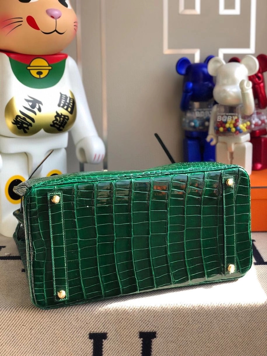 Hermès（爱马仕）Birkin 40cm Porosus shiny 亮面鳄鱼ck67 祖母绿 金扣 顶级手缝 定制