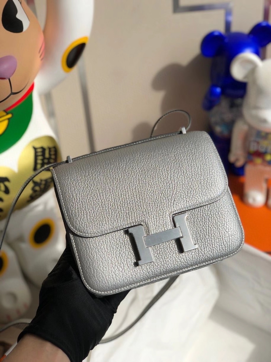 Hermès（爱马仕）Constance 18cm Chevre 山羊皮 银色 银扣 顶级手缝 限量定制